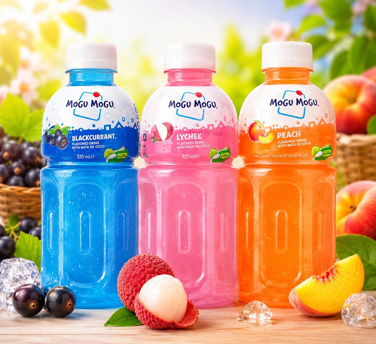 Mogu Mogu bundle je zwei Flaschen peach, lychee & blackcurrant