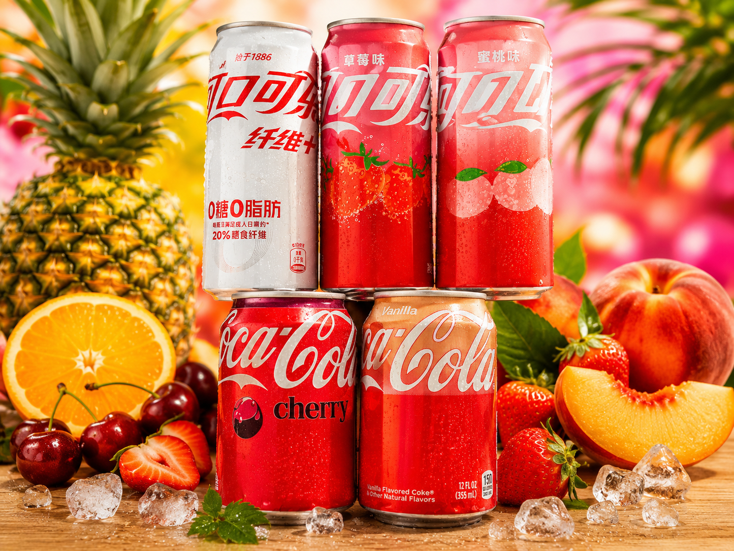 Coca Cola Bundle - Fibre white plus - strawberry - peach - vanilla - cherry