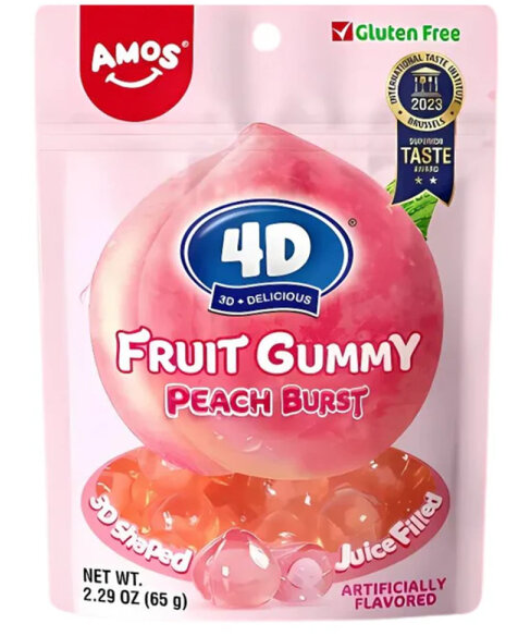 AMOS 4D Fruit Gummy Peach 65 Gramm China