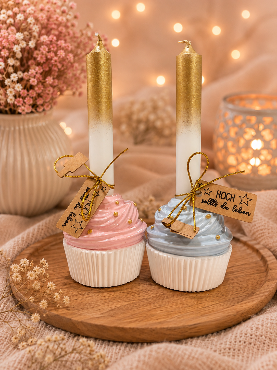Großer Cupcake Kerzenhalter "hoch sollst du Leben"