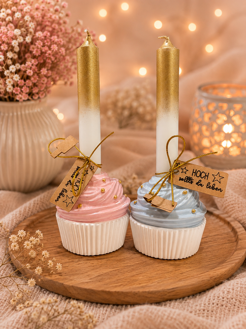 Großer Cupcake Kerzenhalter "hoch sollst du Leben"